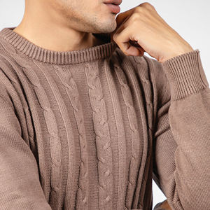 Pull-over en laine tricoté à la main pour hommes, décoration avec logo imprimé, manches longues, respirant, couleur unie, haut à design, tenue en tricot - Product Image 3