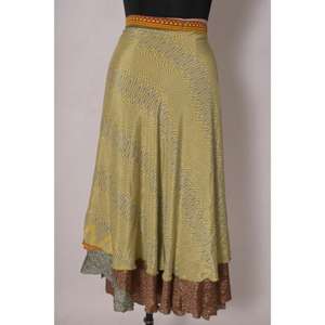 Handmade Boho Reversible <b>Sari</b> Skirt Summer Beachwear Vintage Art Silk Wrap <b>Dress</b> for Women Natural Minimal Party Outfit - Product Image 2