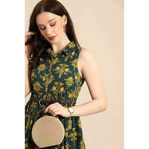 Vestido Midi Verde Estampado Vintage sin Mangas para Mujer, Transpirable, Talla XS, Cintura Imperio, Ropa Formal para Fiesta con Volantes - Product Image 2