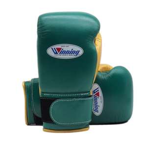 Fabrication sur mesure en usine, gants de boxe professionnels en cuir véritable vert et or avec fermeture velcro, gants de boxe MMA - Product Image 3