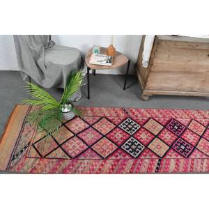 Alfombra étnica de área grande de 2,3x10,7 pies, patrón de retazos turco Vintage, Material de lana rosa y naranja, respaldo de látex para pasillo y dormitorio - Product Image 2