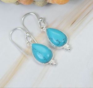 Pendientes de gota clásicos de Plata de Ley 925 corte de pera turquesa para mujer/compromiso o aniversario unisex - Product Image 3