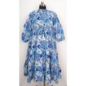 Wholesale Floral And Block Printed 100% Cotton Ladies Floral Dress Most Selling 100% Pure Cotton Women's Dresses Loose Dress