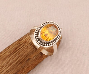 แหวนพลอยซิทรีนเงินสเตอร์ลิงทำด้วยมือของขวัญวันครบรอบแต่งงานแบบเหลี่ยมเพชรพลอยสำหรับเครื่องประดับแฟชั่นของเธอ925 - Product Image 1