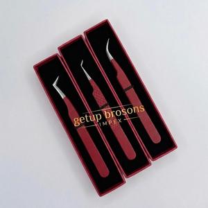 Pince à épiler professionnelle en acier inoxydable courbée à 45 degrés avec pointe argentée pour extensions de cils, nouvelle qualité, revêtement en poudre rouge volume russe - Product Image 2