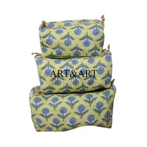 Ensemble de 3 sacs en coton matelassé tendance, imprimé, fermeture éclair, pour filles et femmes, résistant à l'eau, écologique, grand rangement, cosmétique - Product Image 1