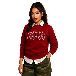 Maroon 1913 DST Chenille Crewneck Sweatshirt Premium Fleece Sorority Apparel Greek Delta Clothing Warm Winter Top - Product Image 1