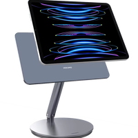 Support magnétique pour tablette gris, support magnétique pour tablette en alliage d'aluminium, pliable, réglable, rotation à 360°, forte aspiration