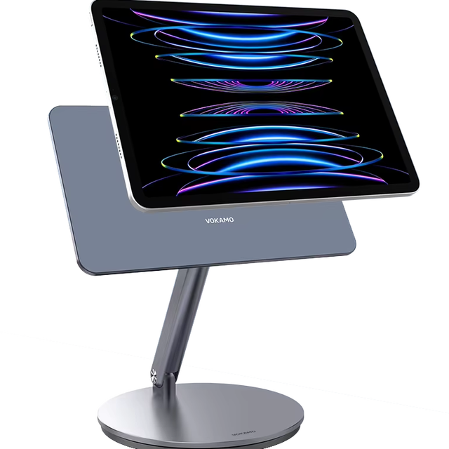 Magnetic Tablet Stand Gray Magnetic Tablet Holder Aluminum Alloy Foldable Adjustable Holder 360 Rotation Strong Suction