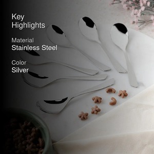 Ensemble de six cuillères en acier inoxydable finition argentée conçues pour la cuisine, les repas et les présentations de table élégantes - Product Image 3