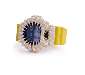 Montre en acier inoxydable avec cadran rond, édition squelette en or et diamants, bracelet jaune, résistance à l'eau 10 bars, verre cristal - Product Image 2