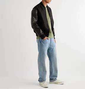 Chaqueta de bombardero de manga de cuero para hombre, logotipo personalizado, forro de seda suave, ropa de moda para discoteca, venta al por mayor, ropa de calle, chaqueta de gusano Unisex - Product Image 2