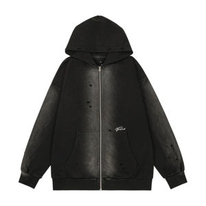 Sudadera con capucha personalizada recortada y cuadrada, sudadera con cremallera lavada con ácido, ropa de calle de algodón desgastado, fabricante de sudaderas con capucha extragrandes de peso pesado. - Product Image 1