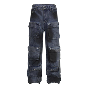 Premium Wholesale Custom Logo <b>Men's</b> Winter Washed Solid Casual Denim Baggy Straight <b>Jeans</b> Loose Fit Wide Leg 2025 OEM - Product Image 2