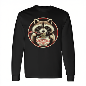 T-shirt a maniche lunghe con estetica giapponese Raccoon Ramen Kawaii Neko Japanese Noodles - Product Image 2