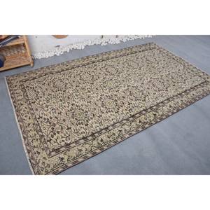 Alfombra turca Vintage marrón Beige clásica 4,9 'X 8,6 'de lana de tejido plano Boho alfombra de yute para sala de estar patrón de retazos de látex - Product Image 3
