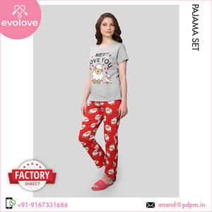 Material de algodón 100% de calidad de larga duración, ropa de dormir para mujer, Conjunto de pijama de dos piezas de media manga de punto para mujer - Product Image 3