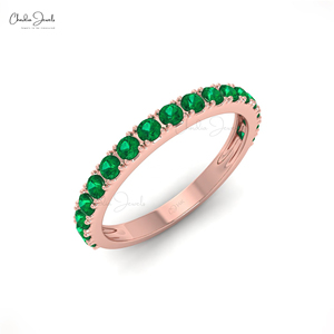 Fine Jewelry <strong>Manufacturer</strong> 14k Solid Gold Prong Set 2MM Round Natural Green <strong>Emerald</strong> Eternity Band Ring for Women Wholesale Price