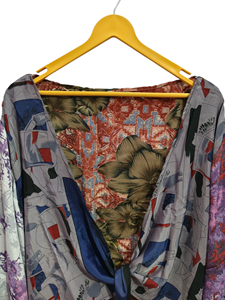 Light Weight Short Shirt Free Size Short Silk Top Wrap dress Vintage Sari Fabric wrap top Floral Print Boho Top - Product Image 2