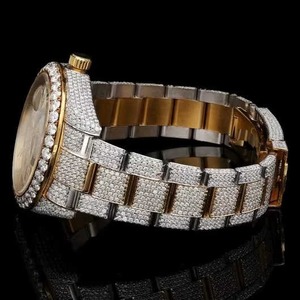 Montre ronde professionnelle pour homme style Bling avec diamants Moissanite VVS, boîtier bicolore or et argent, personnalisable, luxe - Product Image 1