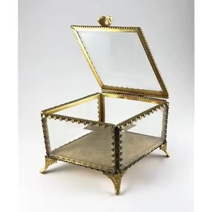 Caja Decorativa Transparente para Maquillaje, Joyas y Cosméticos, Caja de Almacenamiento de Metal, Estuche de Regalo, Exhibidor de Vidrio Dorado - Product Image 5