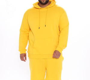 Ensemble de survêtement d'automne personnalisé 2 pièces pantalon à capuche pull jaune survêtement 100% coton coupe ajustée survêtement tendance vente en gros - Product Image 6
