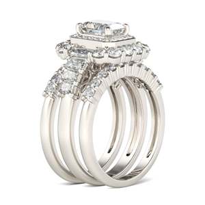 Ensemble de bagues de fiançailles Jeulia Halo en moissanite taille radiant, argent sterling, 3 pièces - Product Image 3