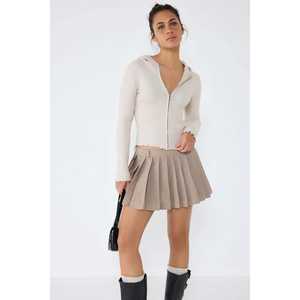 Autumn/Winter Casual <b>Beige</b> Hooded Zip-Up Knit <b>Cardigan</b> Crocheted with <b>Long</b> Print Pattern for Summer - Product Image 4