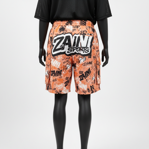 Shorts de Baño de Nailon Premium de 180 g/m², Color Naranja, con Pedrería Termoadhesiva, Cintura Jacquard Personalizada y Franja Lateral - Product Image 2