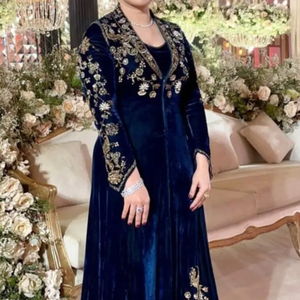 STYLISH INDIAN/PAKISTANI DESIGNER EMBROIDERY on <b>JACKET</b> & GOWN DRESS WITH CRYSTAL GLASS BEADS,THREAD WORK for PARTY-WEAR @ 2024 - Product Image 1