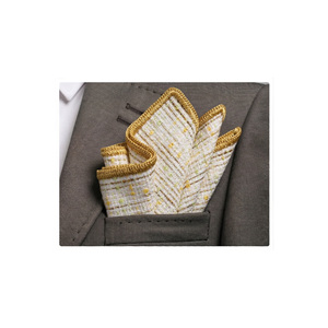 Yellow Beige Gradient Edge Hand-Knitted Cotton <b>Pocket</b> <b>Square</b> Accessory <b>Pocket</b> - Product Image 2