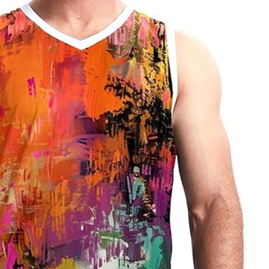 Short de basket-ball d'été pour homme, col en V, impression par sublimation, vêtements de sport grande taille conformes au BSCI - Product Image 5