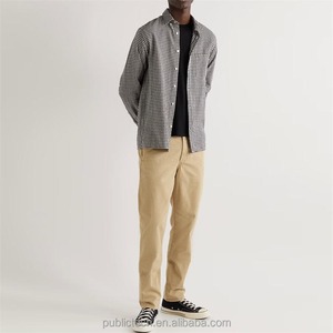 Pantalones Chinos de Sarga de Algodón Elástico Ajustados Color Caqui Personalizados al por Mayor para Hombre - Product Image 3