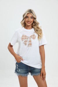 T-shirt 200 coton pour femmes en gros T-shirt moderne à la mode T-shirt de flocage de luxe de haute qualité pour femmes T-shirt pour femmes - Product Image 5