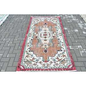 Turkish Vintage Rug, 3.7x6.6 ft Area Rug, <b>Brown</b> Bordered Rug - Product Image 1