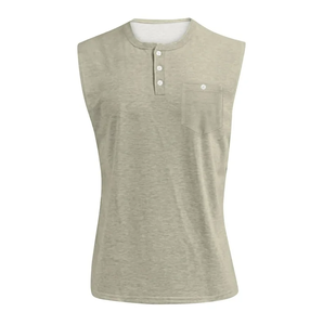 Camiseta sin mangas ligera para correr personalizada al por mayor, camiseta sin mangas transpirable para entrenamiento con botones, tejida para hombre hecha en Bangladesh - Product Image 4