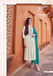 Nouveau tissage de rayonne avec broderie et travail manuel avec lustre séquence dupatta Kurtis ensemble pour femme - Product Image 5