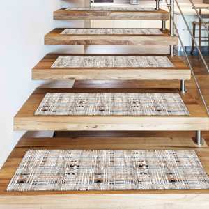 Alfombra beige boho estampada, alfombra moderna para escaleras en tonos suaves, gobelino - Product Image 4