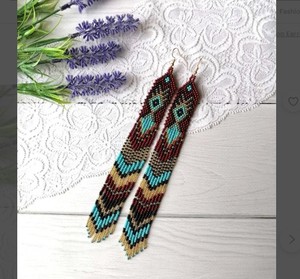 ElegantBead Earrings, Dark Burgundy Very Long Earrings, extra Long Earrings, Fringe EarringsHigh Quality - Product Image 2