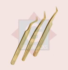 Pince à épiler professionnelle à pointe en fibre d'extension de cils avec logo personnalisé à pointe dorée - Product Image 2