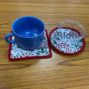 Red Green Eco-Friendly Cotton Quilted Piping <b>Drink</b> <b>Coasters</b> 5x5" Handmade Block Print Tea Mug Mats Boho Table Decor Kitchen - Product Image 2