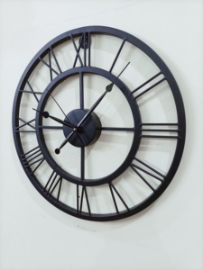 Black Analog Wall <b>Clock</b> Roman Numerals Iron Powder Coated Double Face for Home Decor Kitchen Office Hotels Restaurants Malls - Product Image 4