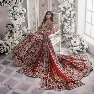 2023 nuevo vestido de novia bordado indio/pakistaní hasta el suelo con cuentas de cristal y trabajo Dabka para bodas - Product Image 2