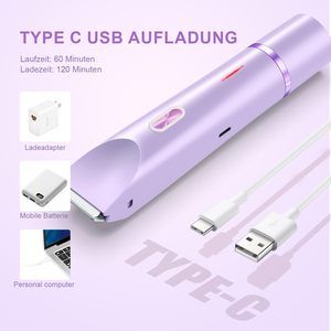 Afeitadora Eléctrica 2 en 1 Recargable por USB-C para Mujer, Resistente al Agua IPX7, Recortadora para Rostro, Piernas y Brazos, Fácil de Limpiar y Lavable - Product Image 2