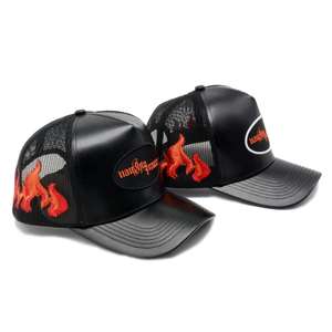 Personnalisation populaire en petites séries de casquettes de camionneur en cuir PU unisexe avec motif de flamme - Product Image 4