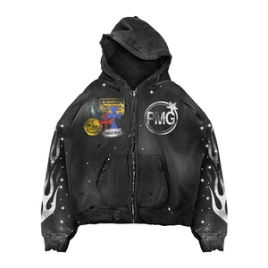 Conjunto Deportivo Personalizado de Alta Calidad con Estampado Vintage Desgastado, Sudadera con Capucha y Cremallera, Pantalones Deportivos con Estampado Artístico - Product Image 3