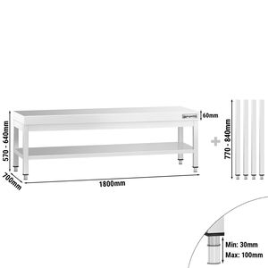 <b>Stainless</b> <b>Steel</b> Work <b>Table</b> PREMIUM 1800x700mm - with Undershelf - Product Image 2