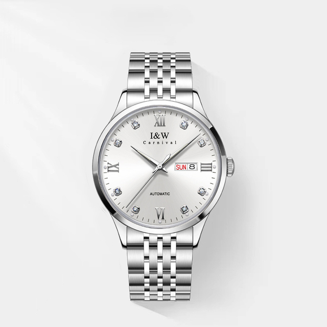 For Swiss Luxury Brand I&W Carnival Men's Stainless Steel Automatic Mechanical Sapphire Diamond Watch Dual Calendar Movement Imp