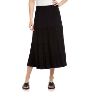 กระโปรงมิดิผ้าฝ้ายใส่สบายสำหรับผู้หญิง แบรนด์ Karen Kane สีดำ ไซส์ XS-L ดีไซน์จีบหางปลา ประดับเลื่อมระยิบระยับ แต่งระบาย เอวยางยืด แบบพันเอว - Product Image 1