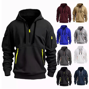 Sudadera con capucha deportiva informal de lana sólida para hombre con cremallera de cuarto y múltiples bolsillos para deportes de invierno - Product Image 1